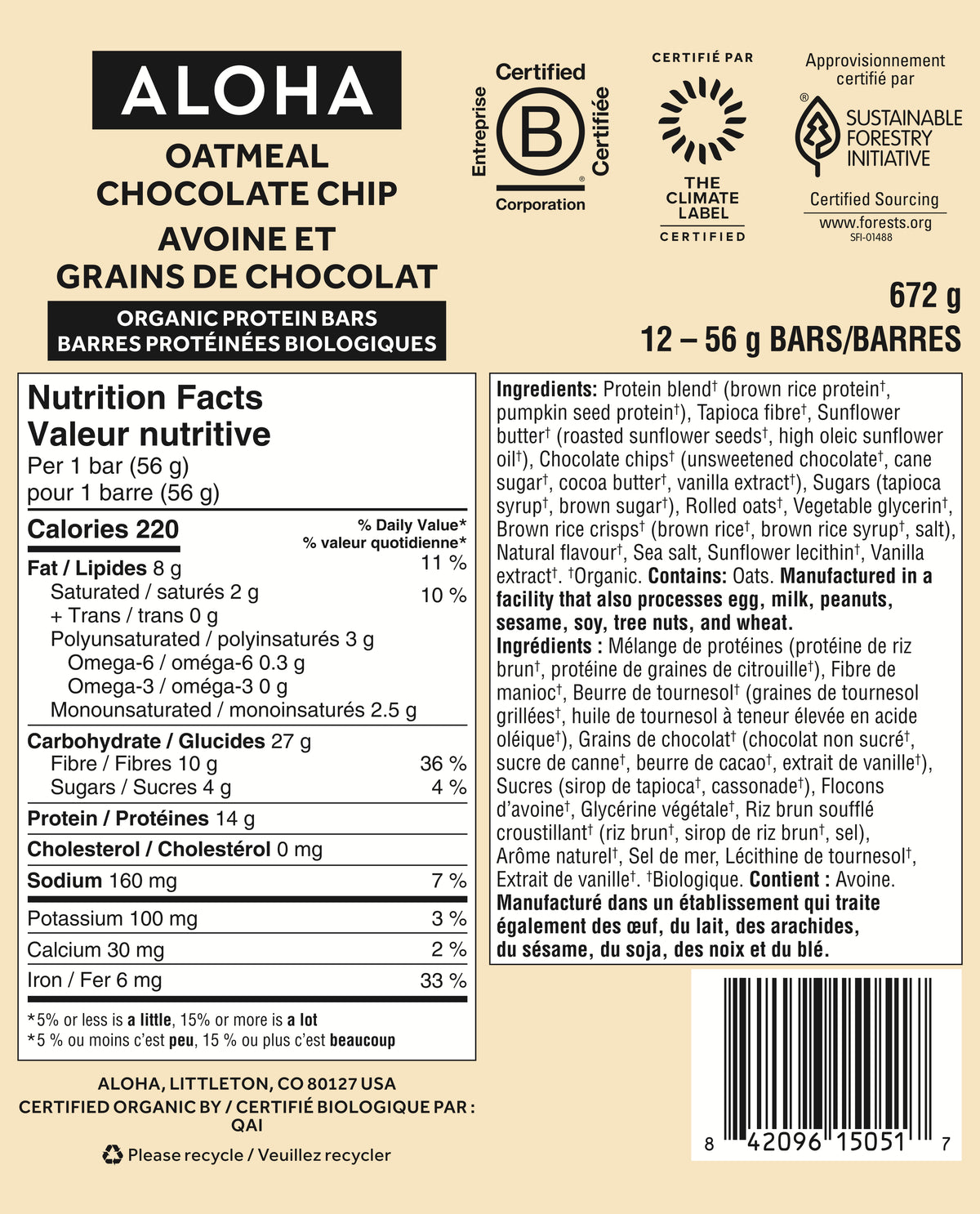 Oatmeal Chocolate Chip - Protein Bars (CAD) - Everyday Nutrition Made Delicious N3
