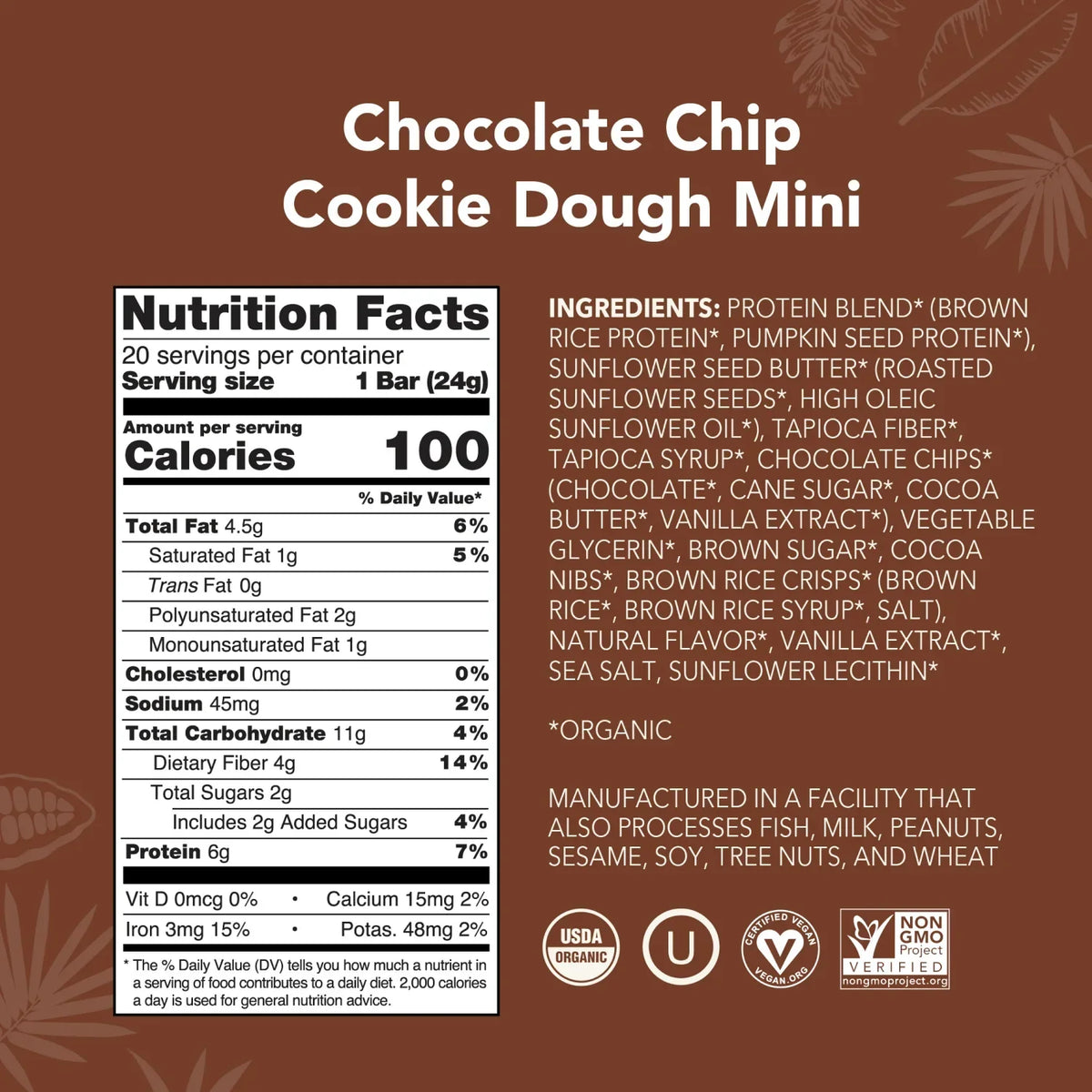 Chocolate Chip Cookie Dough - Mini Bars - Everyday Nutrition Made Delicious O6