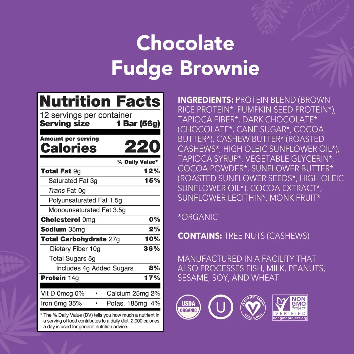 Chocolate Fudge Brownie - Protein Bars - Plant-Based Fuel for Busy Days X8